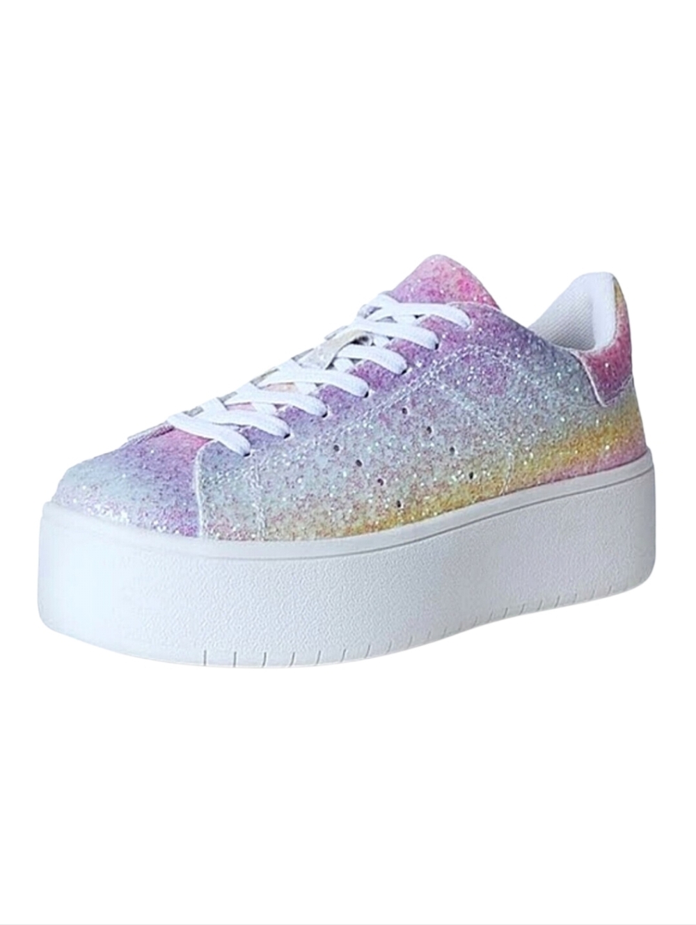 NEW J. Adams Hero Pastel Y2K Platform Sneakers in Glittery Rainbow Size 5.5